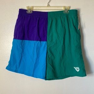 Vintage pony extra large men’s color block neon swim trunks mesh lining 90s